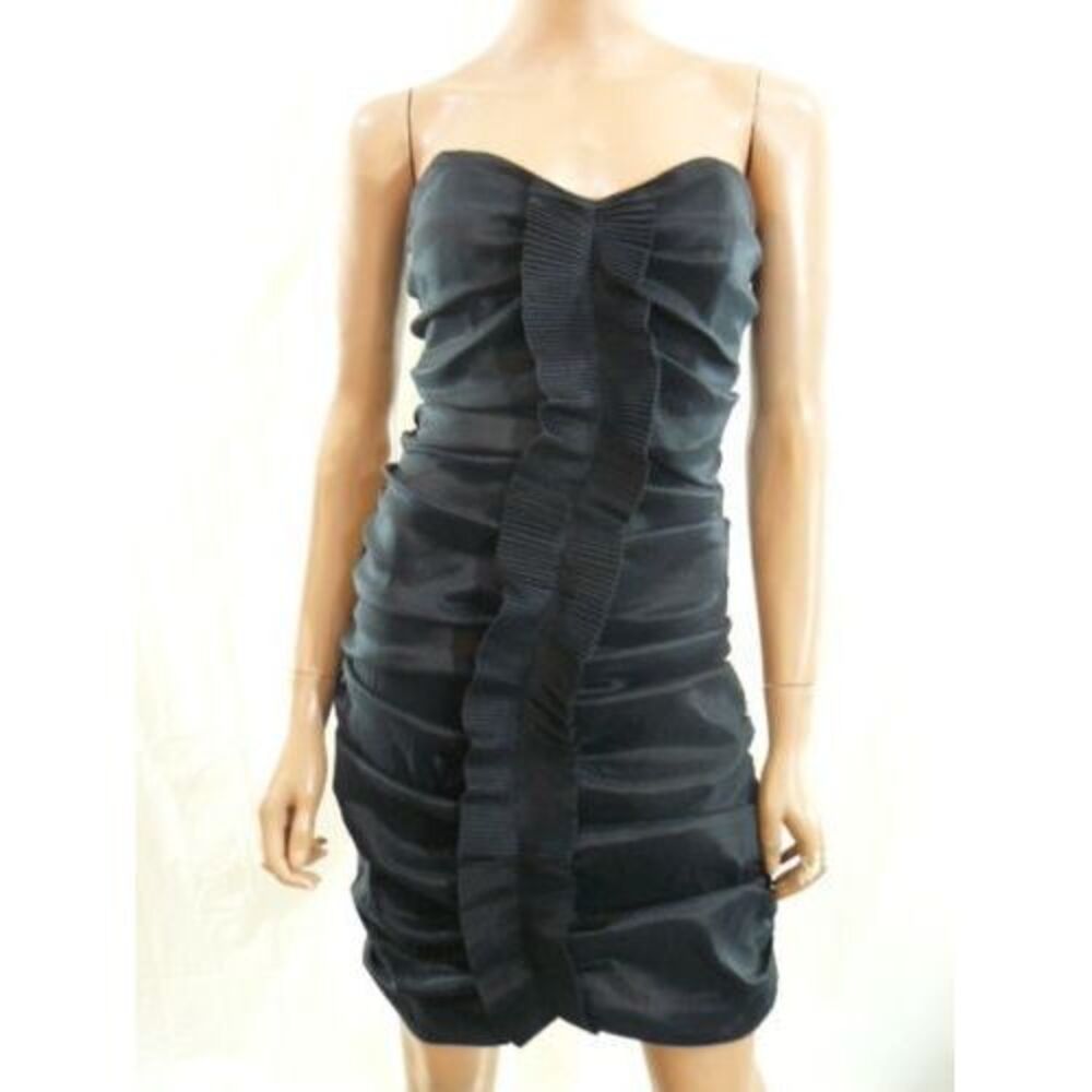 NWT-$148 Calvin Klein Black Ruched Pleated Ruffled Taffeta Cocktail Dress 10-NEW